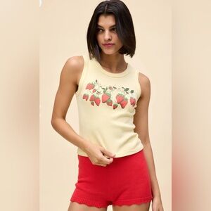 Daydreamer Yellow Tank Top with Strawberry Print